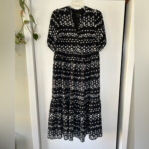 Ann Taylor Sz Small Floral Tiered Black Dress